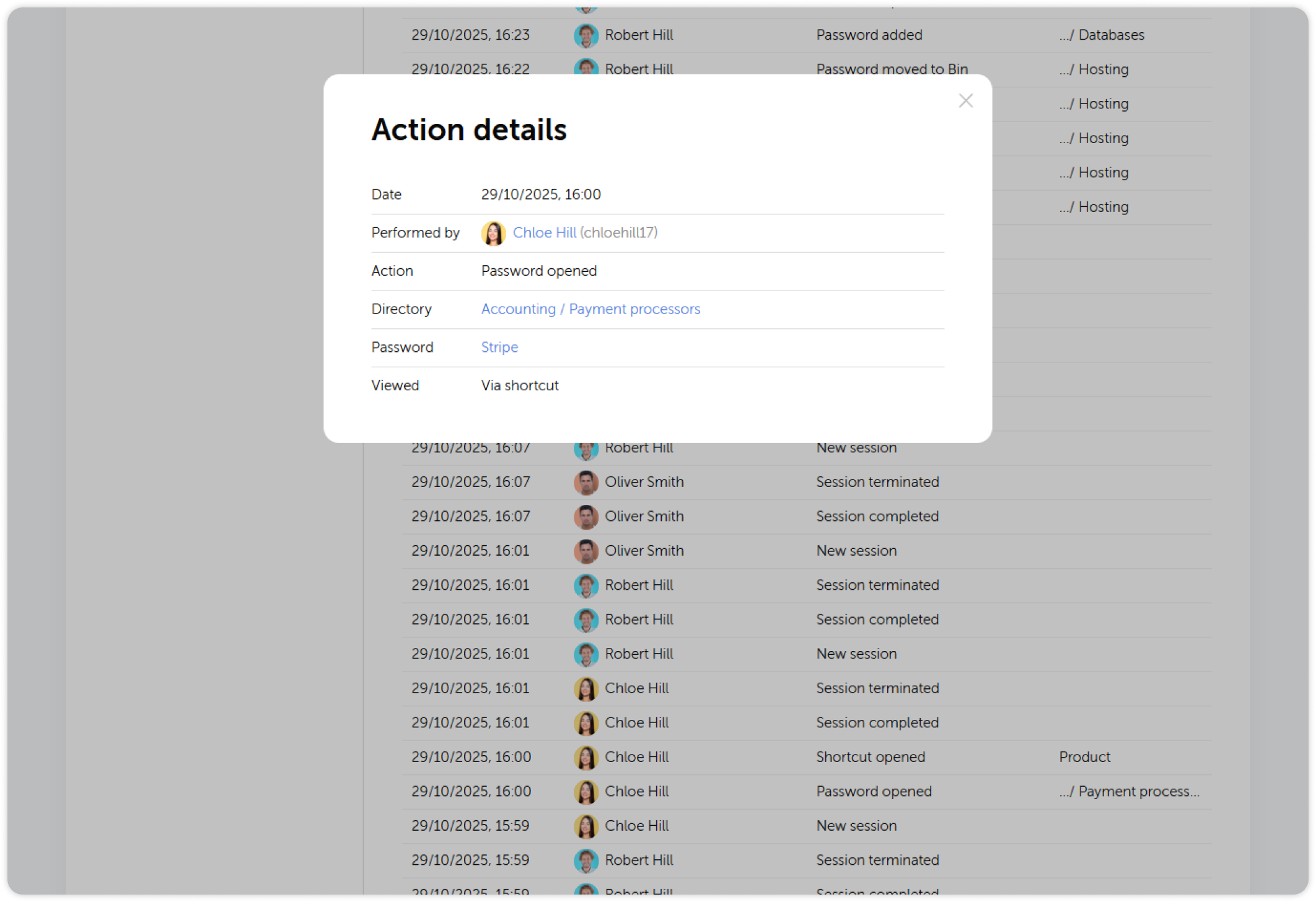 Activity log detailed view