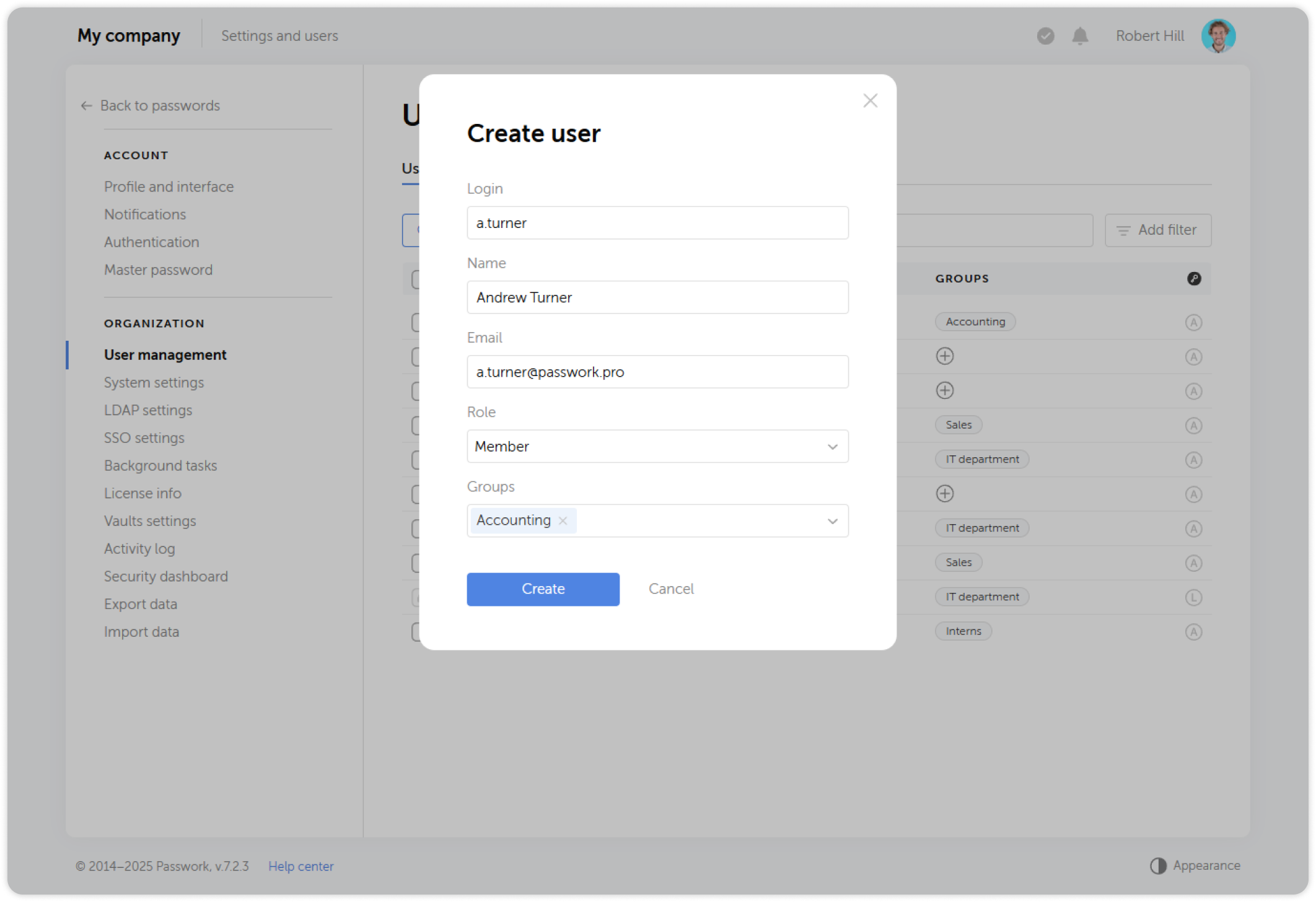 User creation form