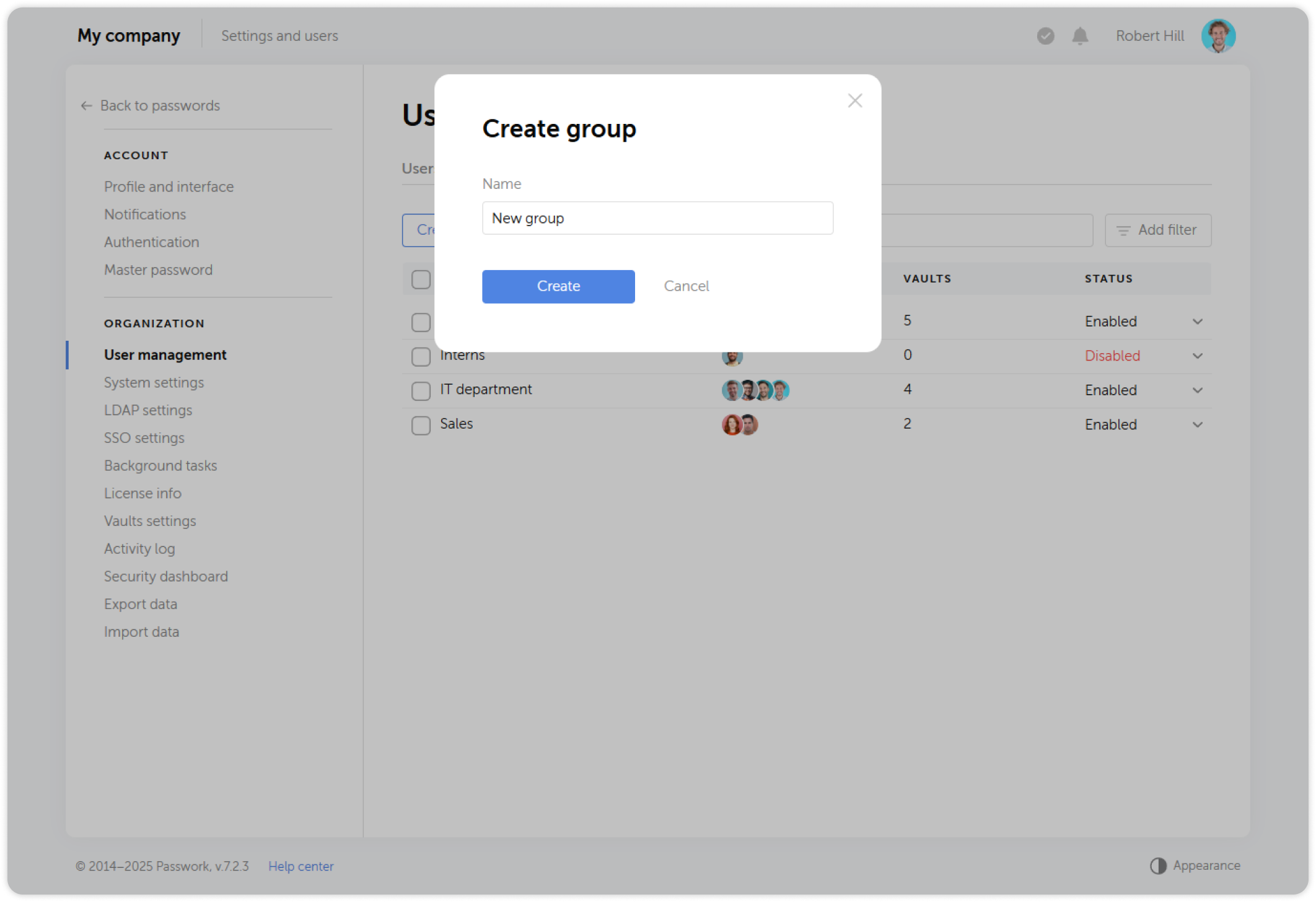 Create group dialog
