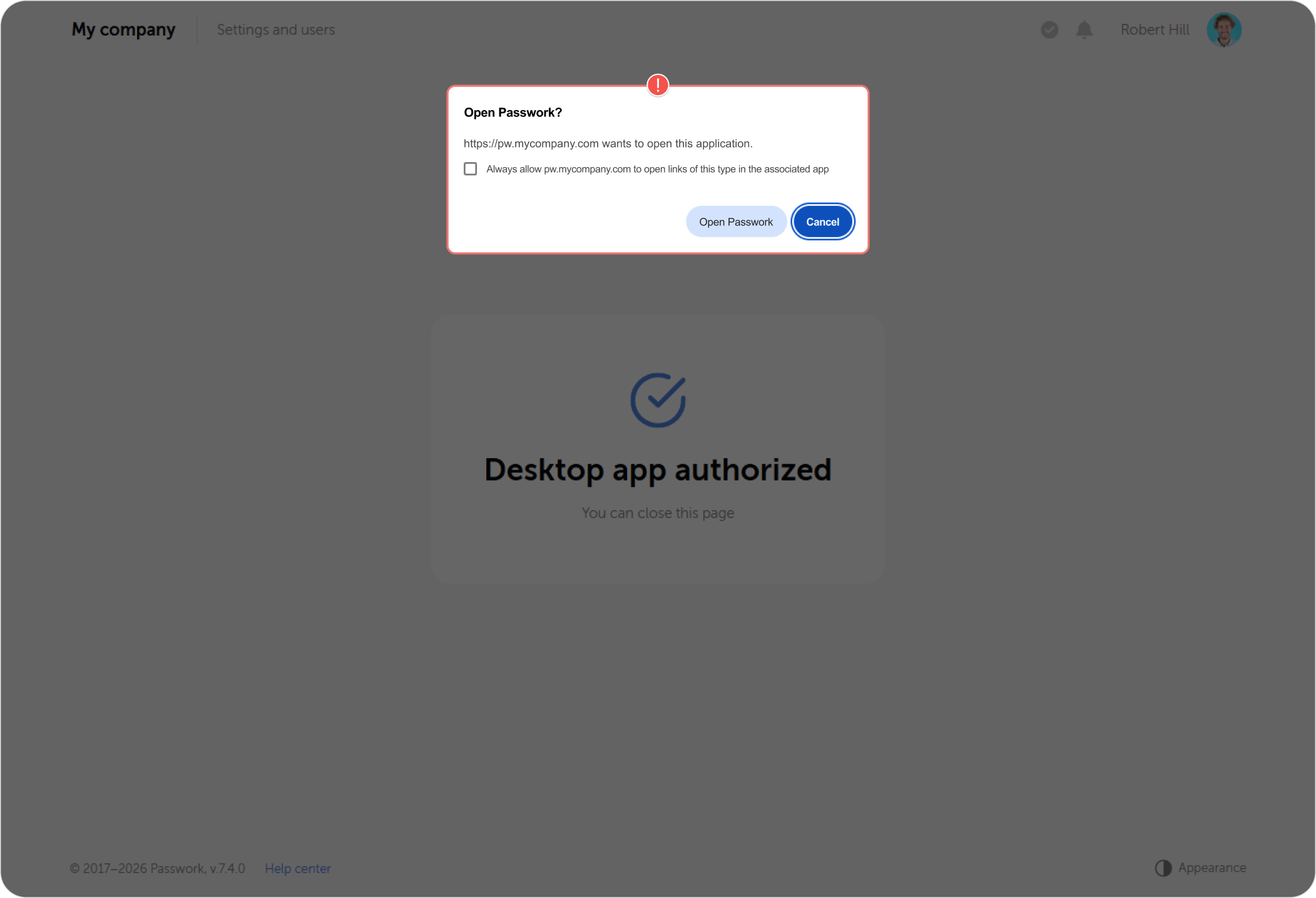 Launch desktop app