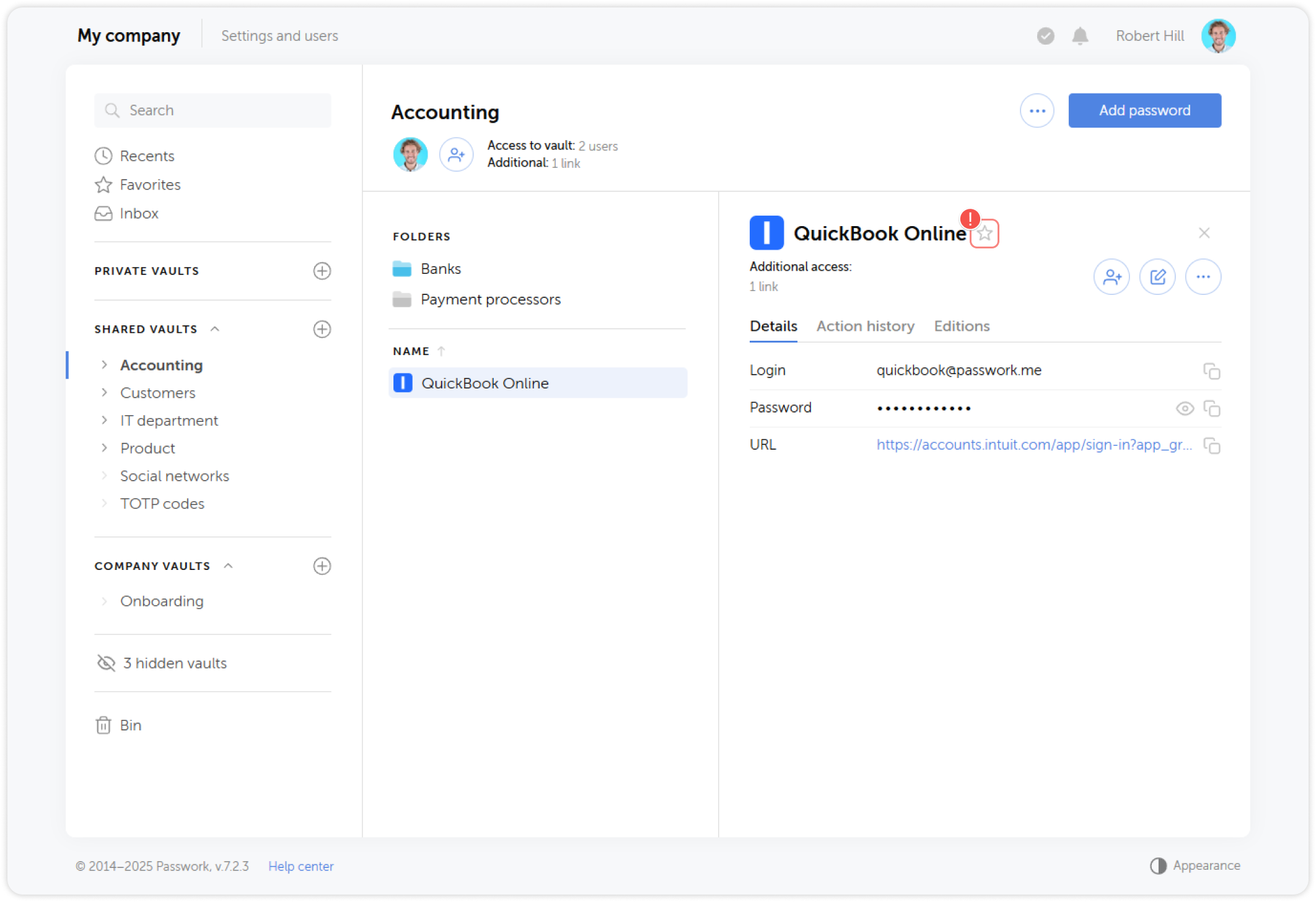 Star icon in password card
