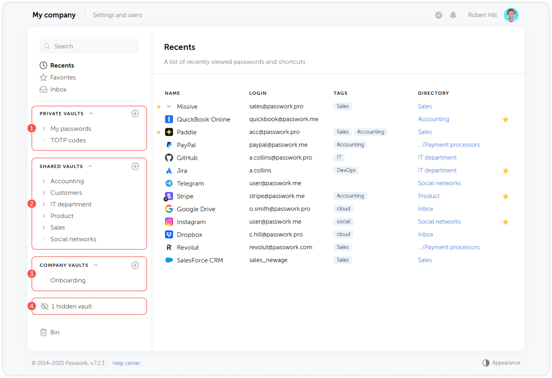Vaults in navigation pane