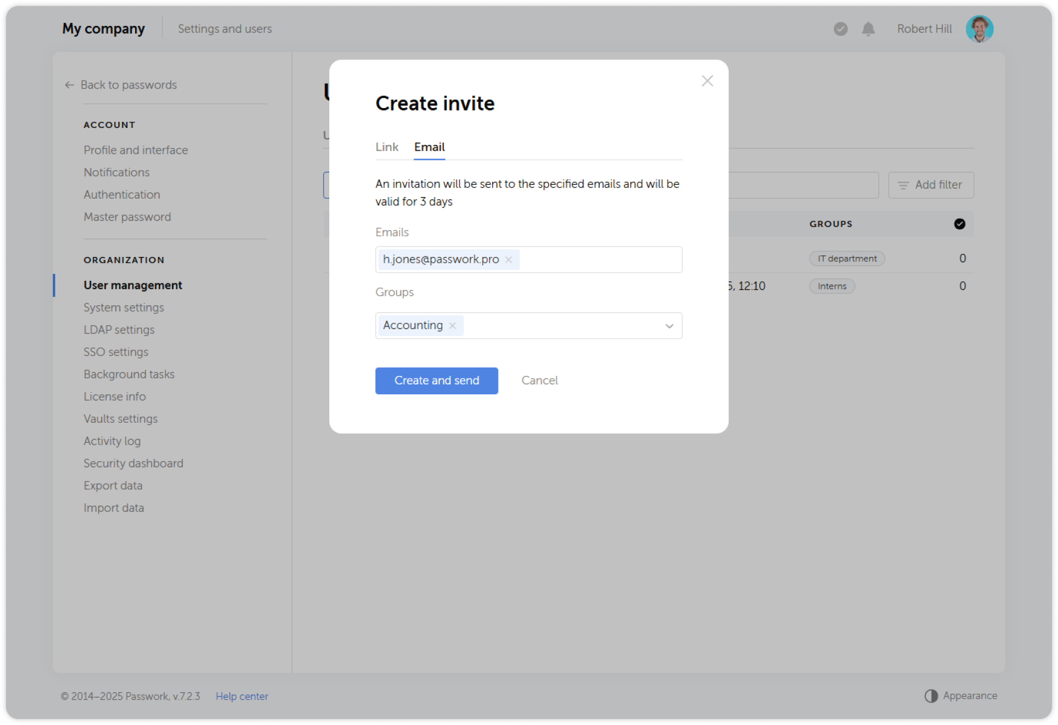 Create email invite form