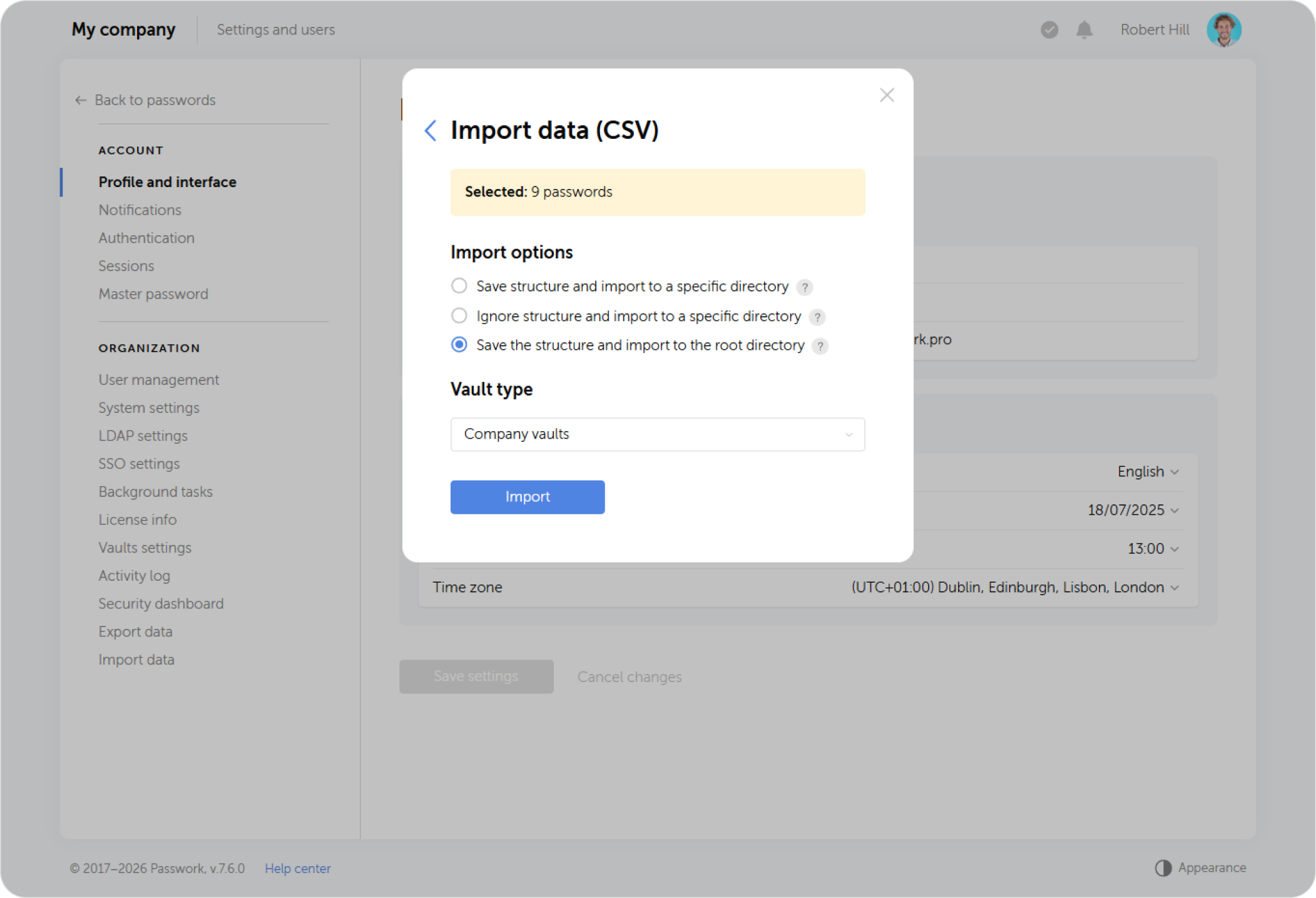 Import — choosing directory
