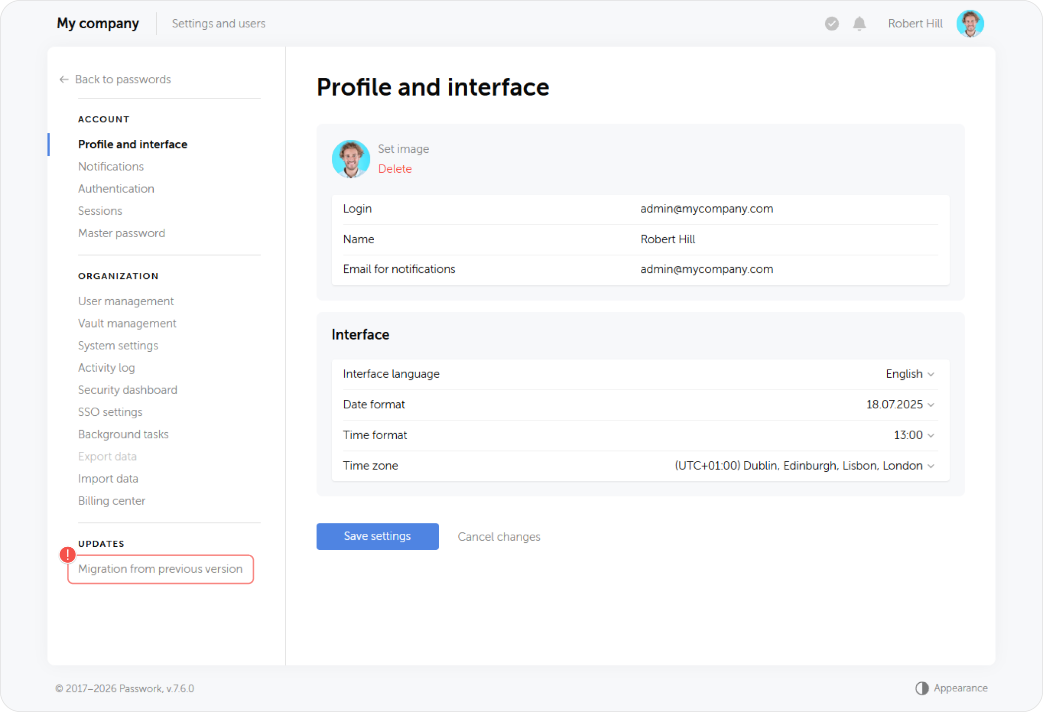The received token and master password from the previous version will need to be entered in the 'Migration from the previous version' section of the new Cloud settings.