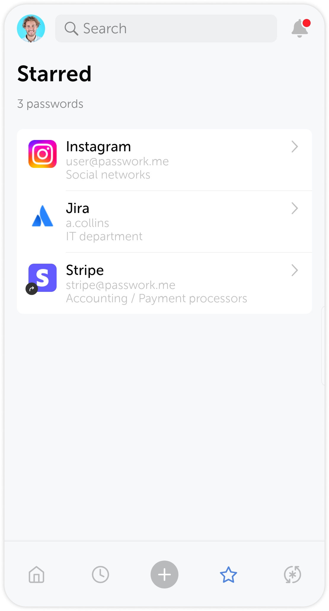 Starred passwords list