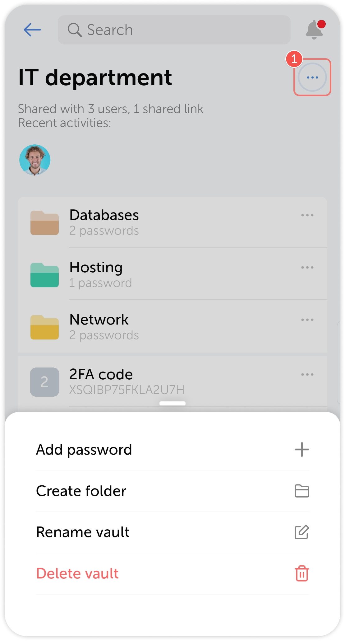 Всплывающее меню сейфа